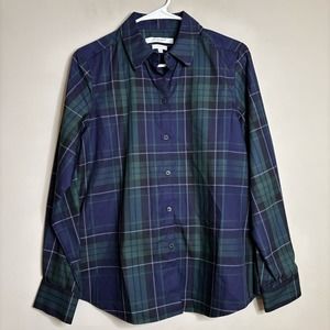 Foxcroft Women's Plaid Button Down Shirt - Green and Blue